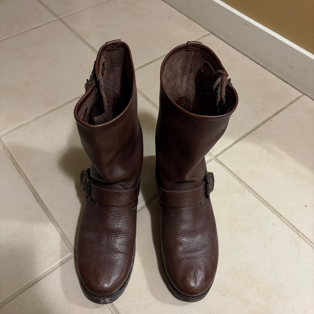 Frye Dark Brown Leather Boots with Buckle